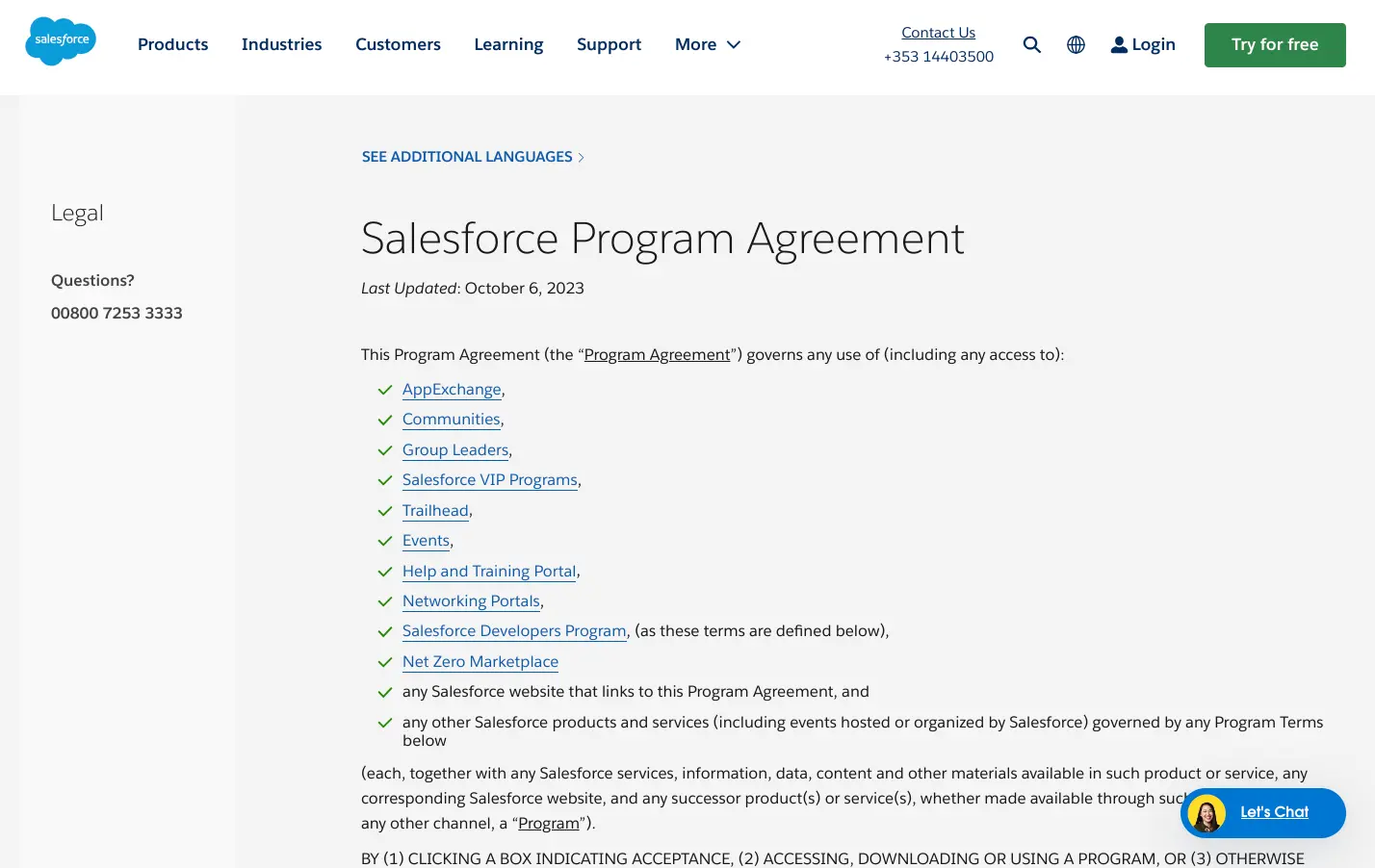 The Salesforce Program agreement contains approximately 12,000 words.