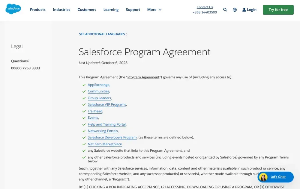 The Salesforce Program agreement contains approximately 12,000 words.