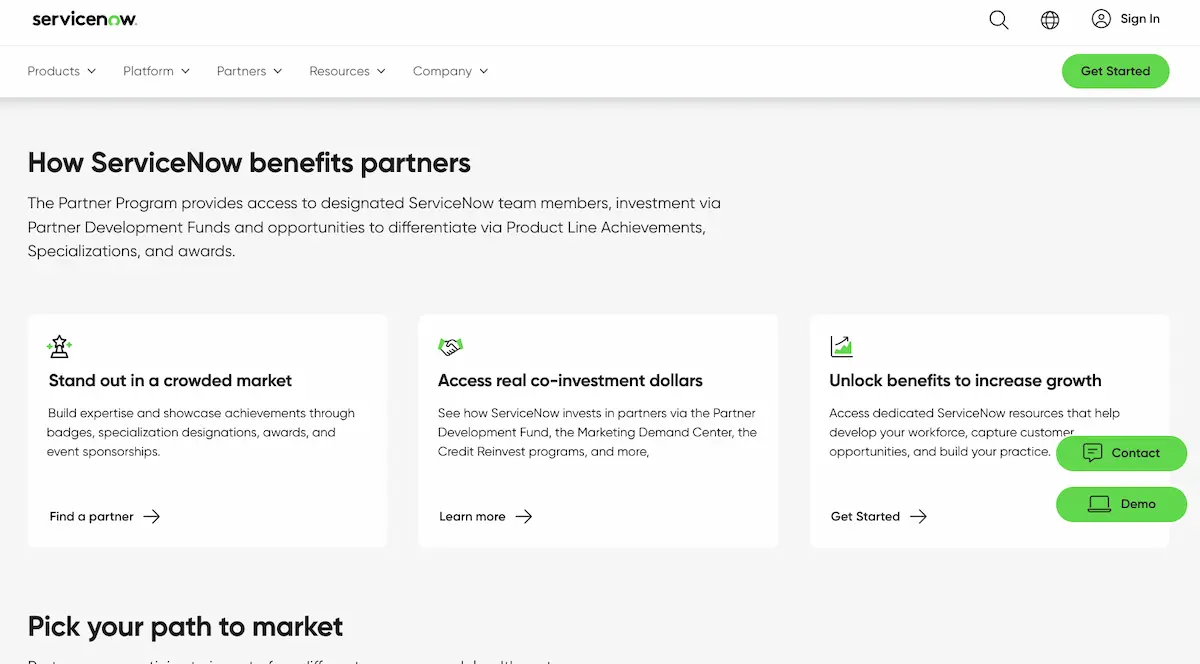 ServiceNow offers access to "real co-investment dollars" through their partner program.